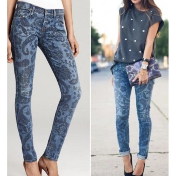 C of H Womens Morris Print Avedon Low Rise Skinny Denim Jeans Blue Size 25 - Picture 1 of 9